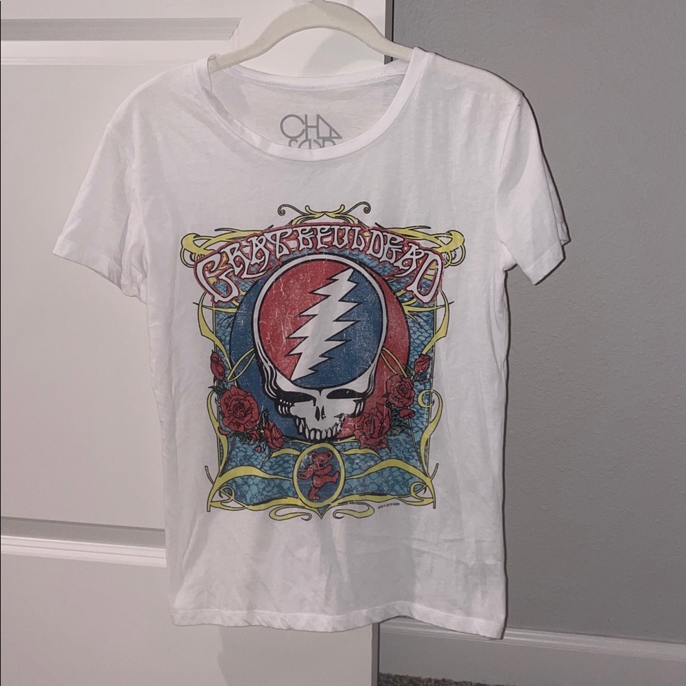 Chaser White Graphic Tee with Red and Blue Design